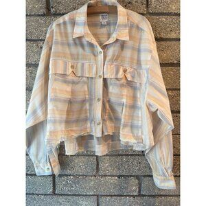 BDG Urban Outfitters Striped Pastel Button-Up Cropped Shirt L